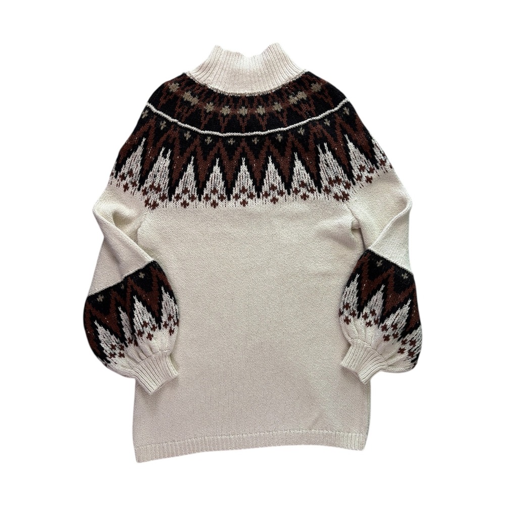 Free People Scotland Fair Isle Sweater Dress XS Boho Mock Neck Wool Mohair Ski - Picture 8 of 8